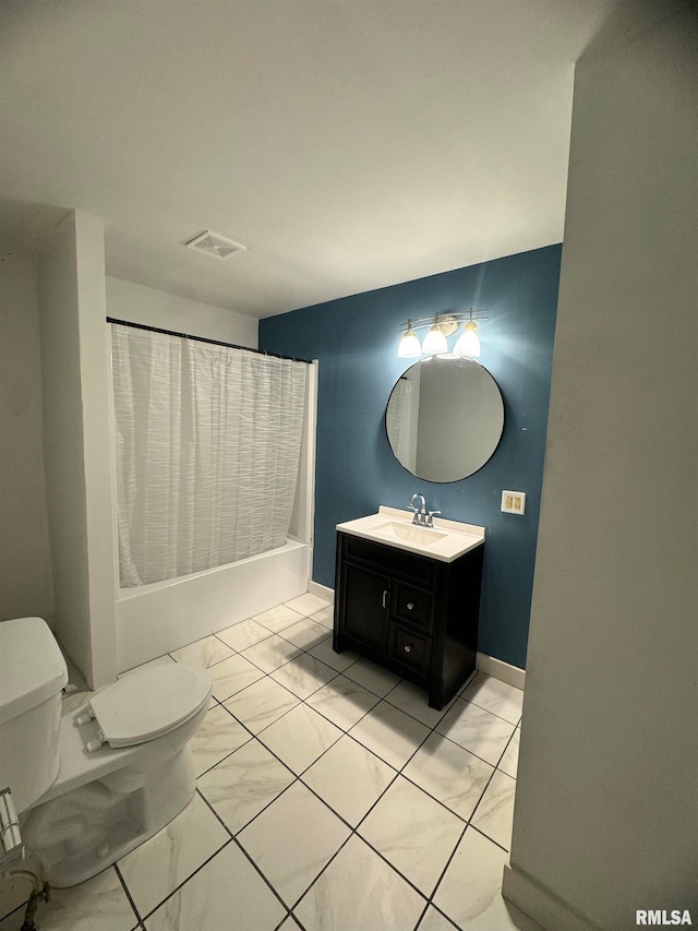 full bathroom with vanity, toilet, tile patterned floors, and shower / bath combo