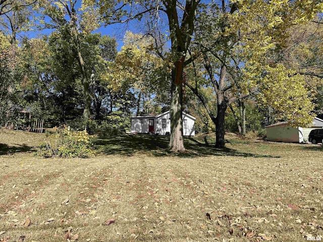 view of yard with a garage and an outdoor structure