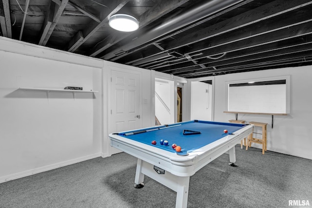 recreation room featuring carpet floors and pool table