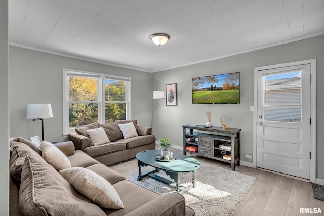 906 28 1/2 St, Bettendorf, IA 52722 - living area with healthy amount of natural light, ornamental molding, and light wood-type flooring