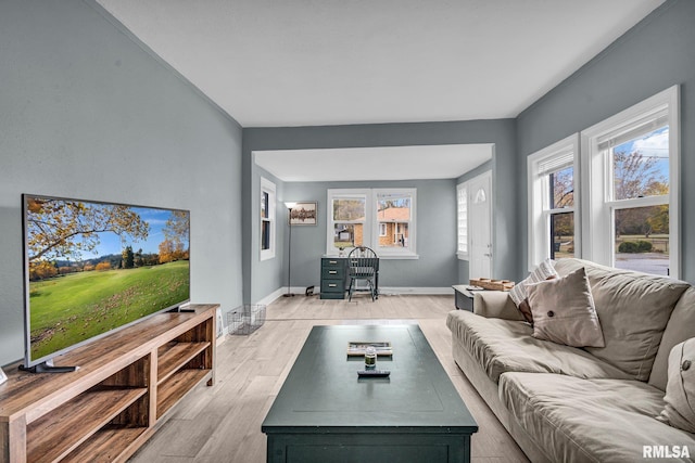 living room featuring plenty of natural light and light wood-type flooring