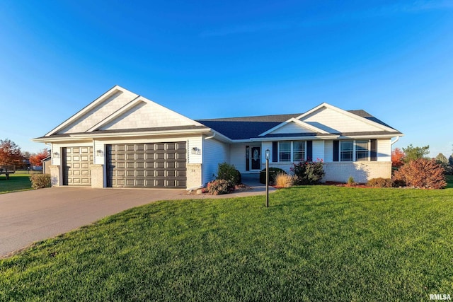 single story home with a garage and a front yard