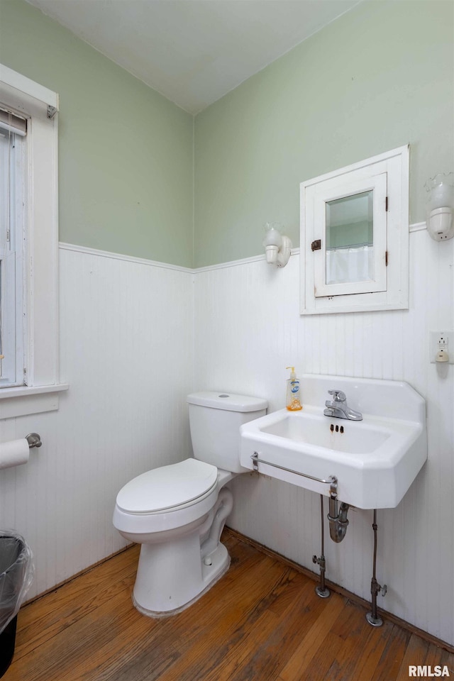 bathroom with wood-type flooring and toilet