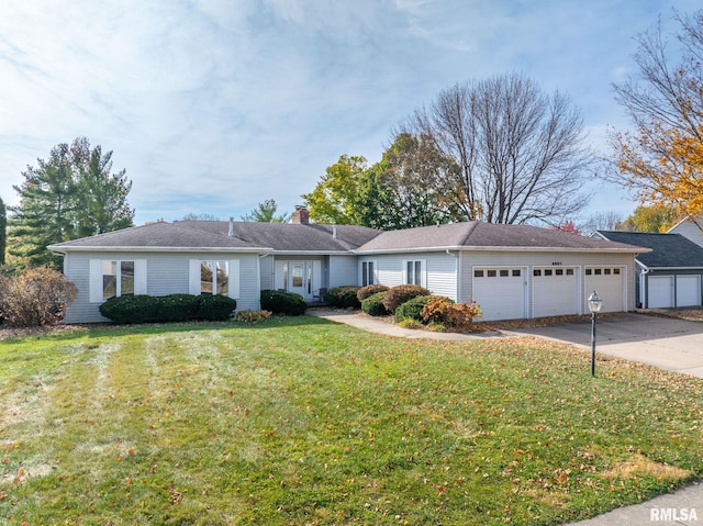 ranch-style house with a front lawn and a garage