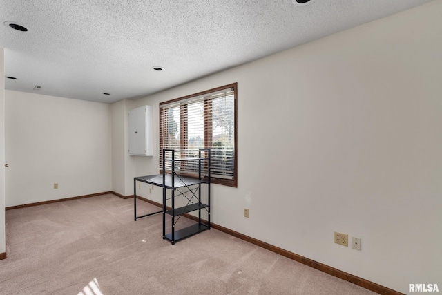 empty room featuring light carpet and a textured ceiling