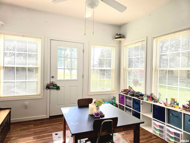 interior space with dark hardwood / wood-style floors and ceiling fan