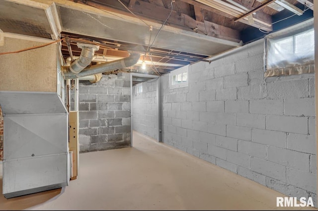 basement with heating unit