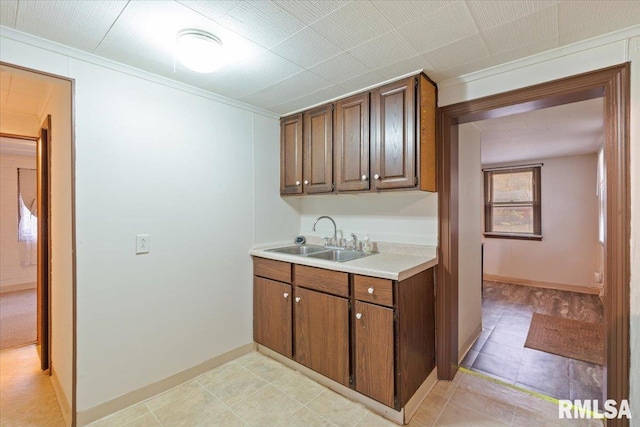 kitchen with crown molding and sink