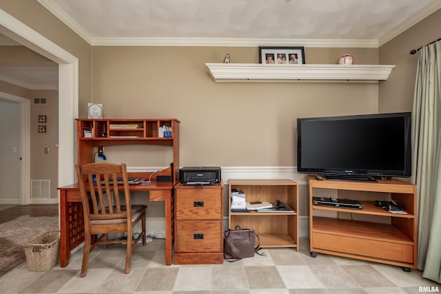 office space featuring crown molding