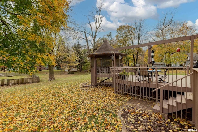 view of yard featuring a wooden deck