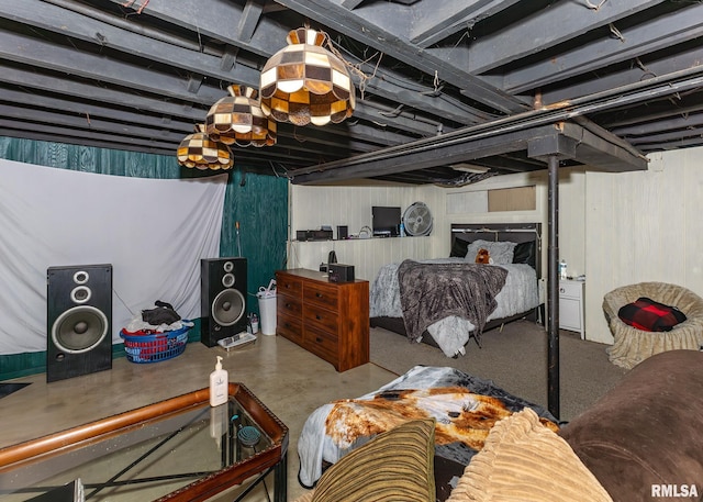 bedroom with concrete floors