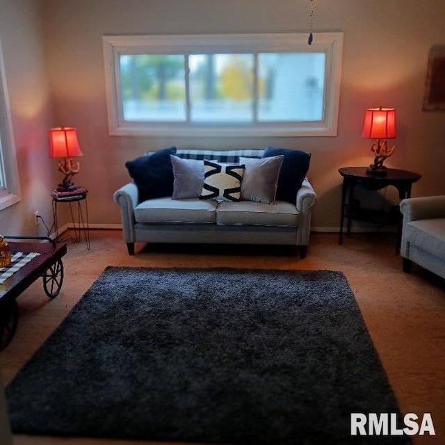 living room featuring light colored carpet