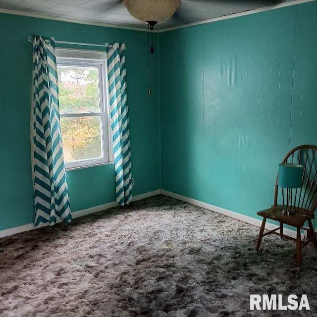 carpeted spare room featuring crown molding