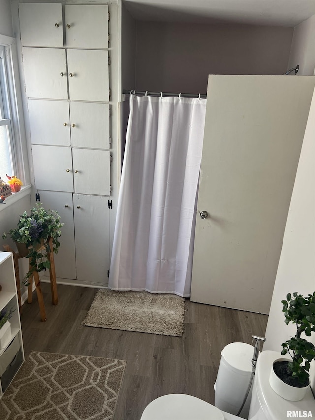 443 4th Ave N, Clinton, IA 52732 - full bath featuring wood finished floors and a shower with curtain