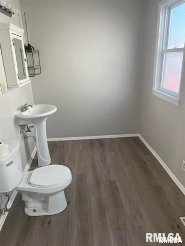 bathroom with hardwood / wood-style floors and toilet