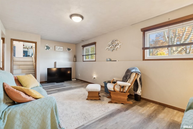 living room featuring a healthy amount of sunlight and light wood-type flooring