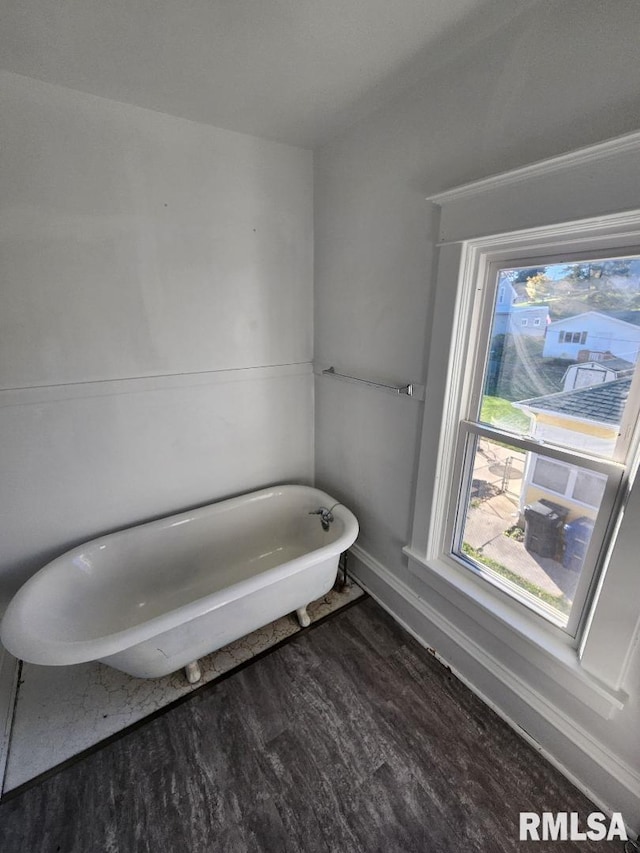 bathroom with a bathing tub and wood-type flooring