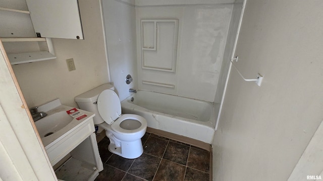 full bathroom with toilet, shower / bathing tub combination, vanity, and tile patterned floors