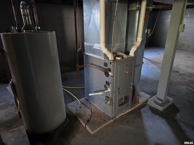 utility room featuring water heater and heating unit