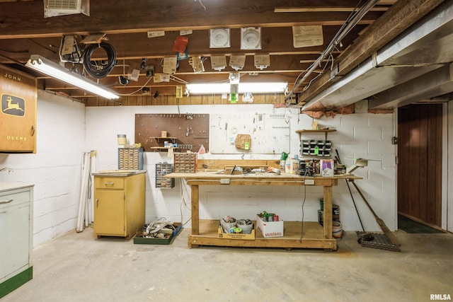 basement featuring a workshop area