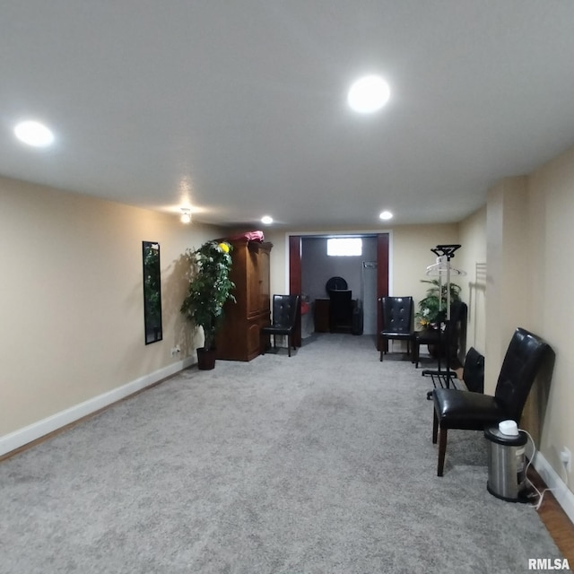 sitting room with carpet flooring