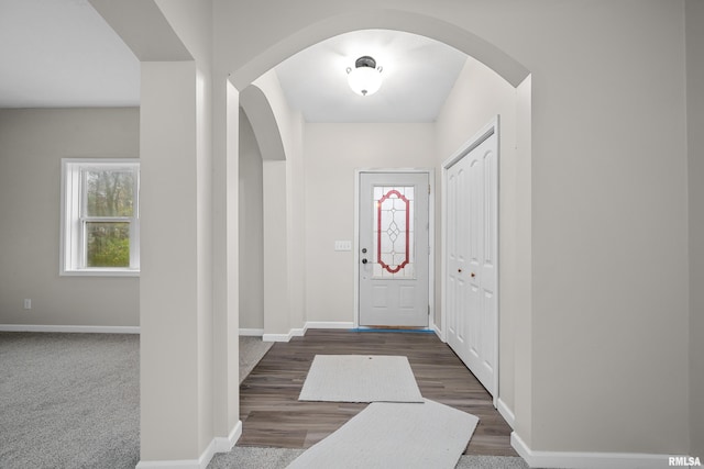 entrance foyer featuring dark wood-type flooring