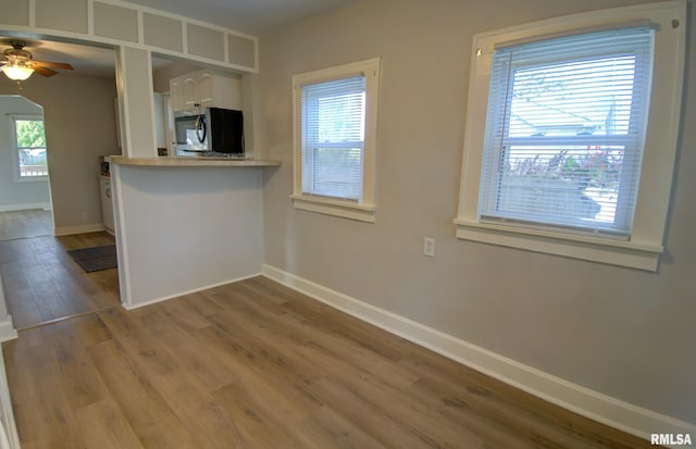 kitchen with white cabinets, plenty of natural light, and wood-type flooring