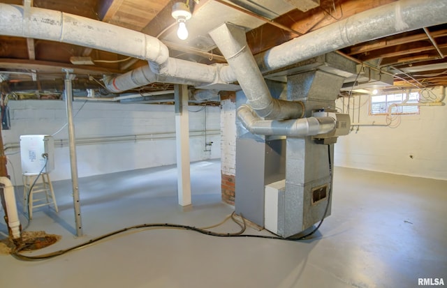 basement with heating unit