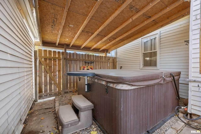 view of patio featuring a hot tub