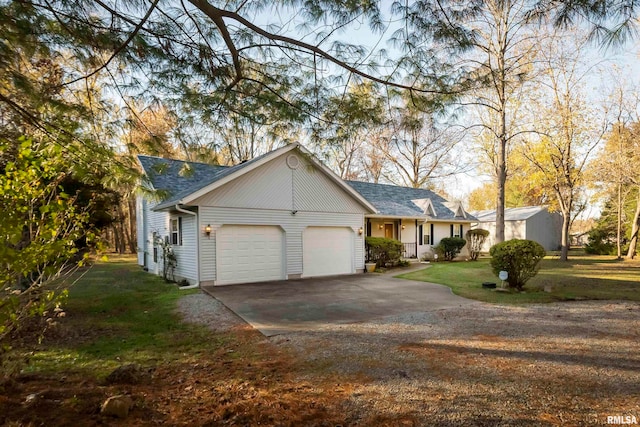 ranch-style house with a front lawn and a garage