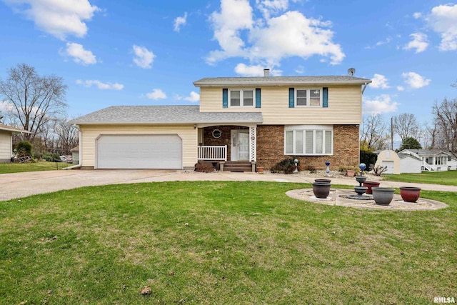 front facade with a garage and a front lawn