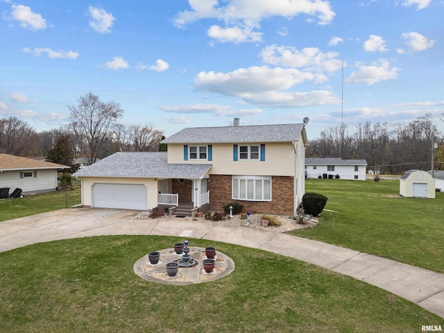 view of front property featuring a garage and a front lawn