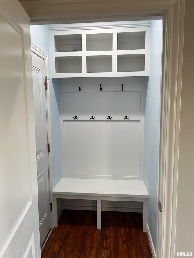 mudroom with wood-type flooring