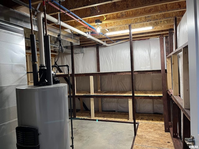 basement featuring gas water heater