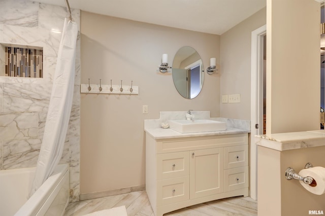 bathroom with vanity and shower / tub combo