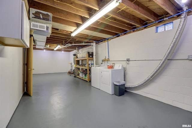 basement with washer and dryer