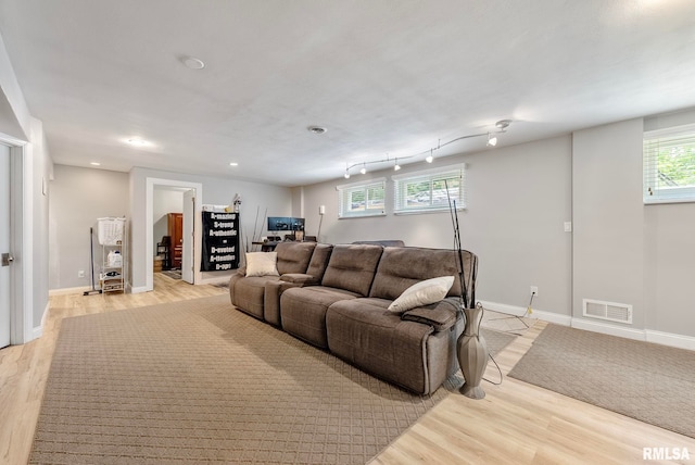 living room featuring light hardwood / wood-style floors