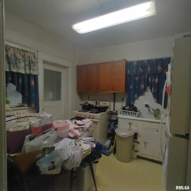 kitchen with white fridge