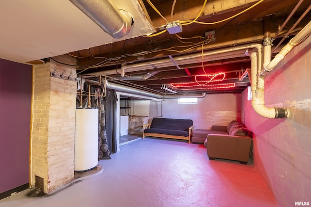 basement featuring water heater