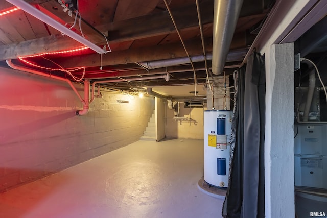 basement with water heater