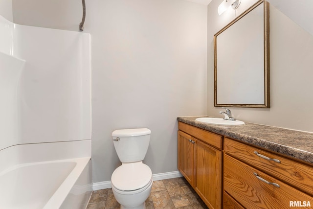 full bathroom with shower / tub combination, vanity, and toilet