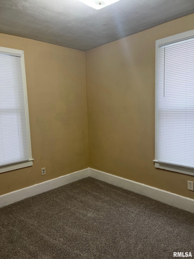 empty room with carpet flooring and a textured ceiling