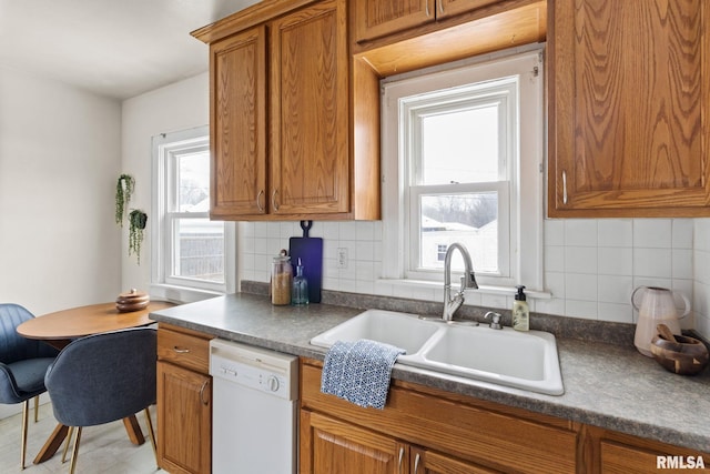 kitchen featuring dishwasher, backsplash, and sink