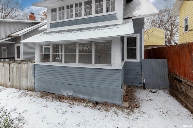 view of snow covered exterior