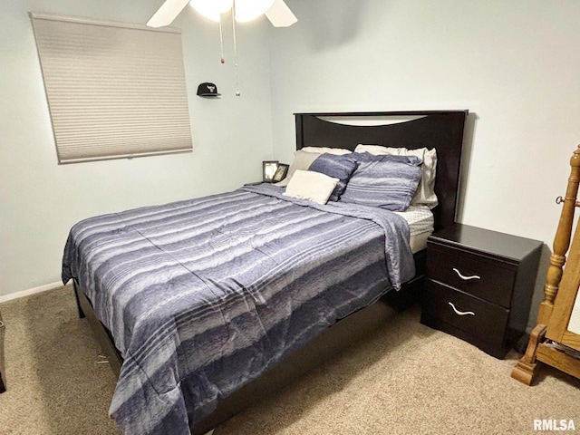 bedroom featuring carpet floors and ceiling fan