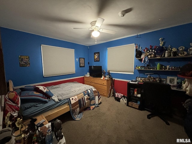 bedroom with carpet and ceiling fan