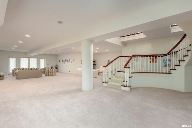 basement featuring carpet flooring