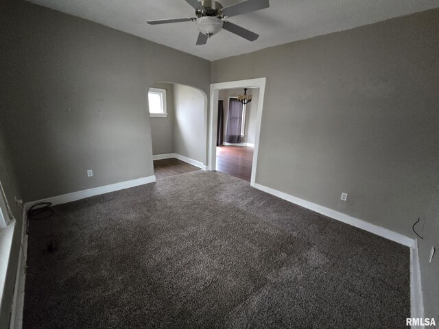 carpeted bedroom featuring ceiling fan and lofted ceiling