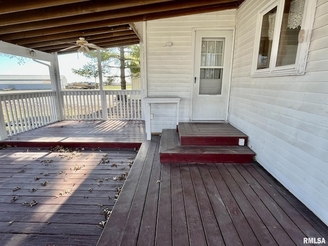 1812 E 1650th St, Paloma, IL 62359 - wooden terrace with ceiling fan