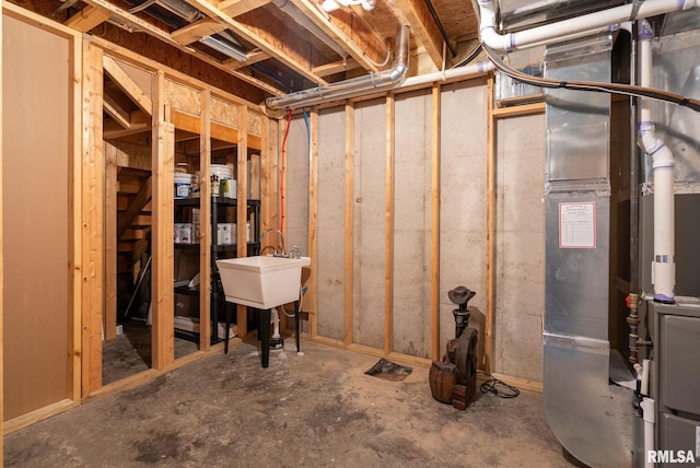 basement with heating unit